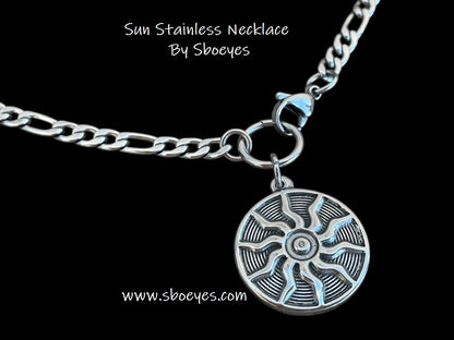 Sun Statement Necklace – Stainless Steel Figaro Chain Necklace - Gift for Her