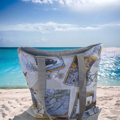 Travel Themed Full-Lined Tote Bag | Greek Summer Gift