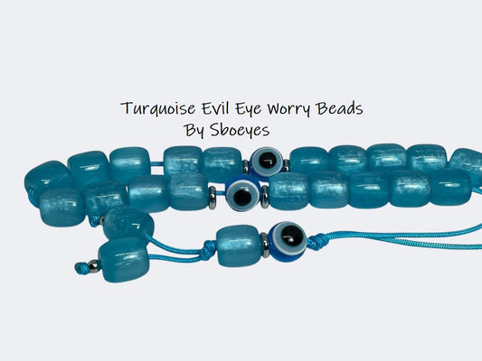 Turquoise Evil Eye Worry Beads | Greek Gift for Protection | Handcrafted Komboloi