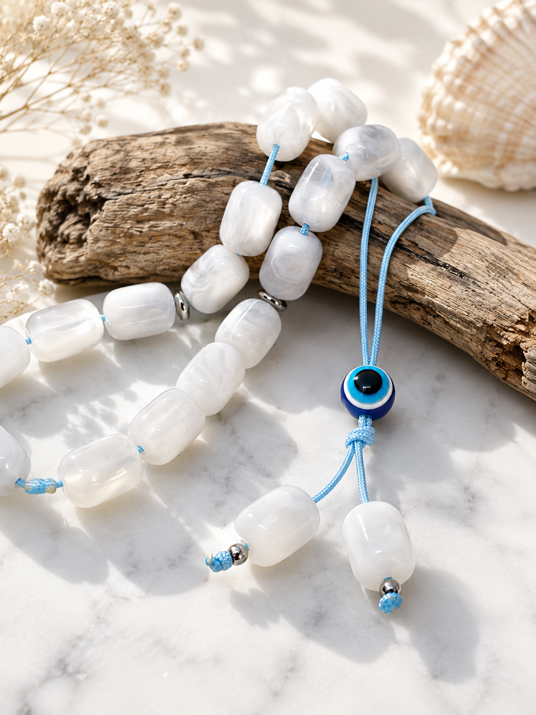 White Evil Eye Worry Beads | Traditional Greek Komboloi
