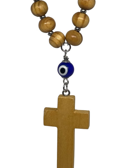 Wooden Evil Eye Cross Car Charm - Rearview Cross Charm - Car Accessories
