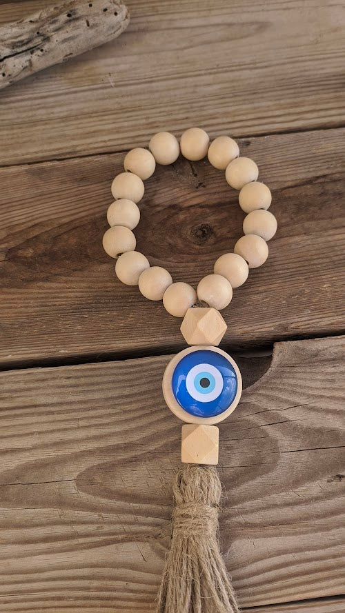Boho Wooden Evil Eye Wall Hanging | Greek Home Decor