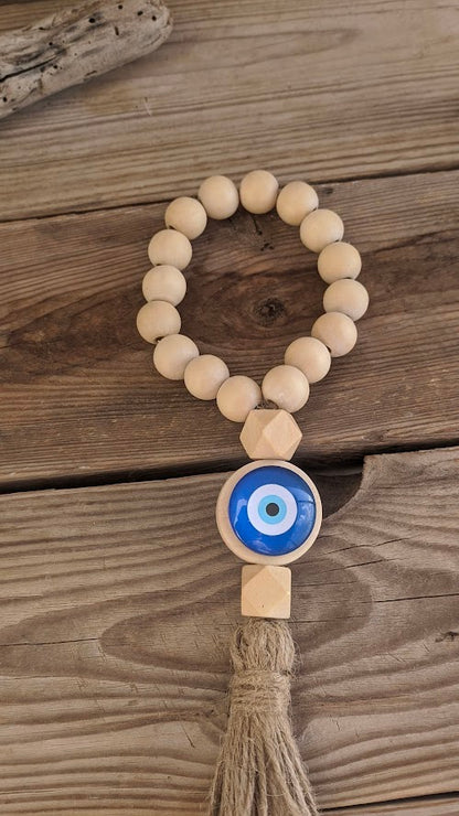 Boho Wooden Evil Eye Wall Hanging | Greek Home Decor