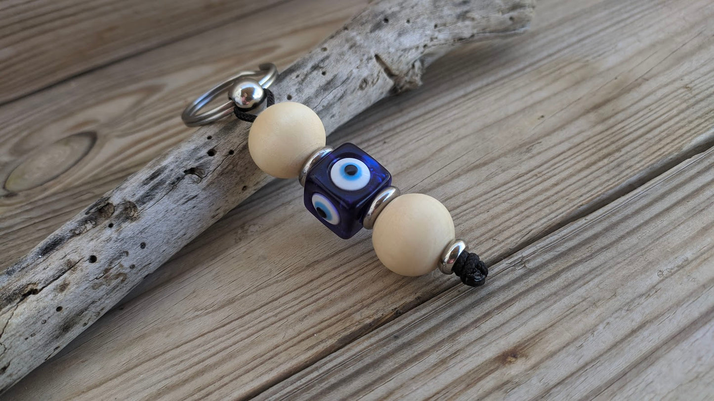 Wooden Evil Eye Keychain - Car/House Protection - Greek Gift