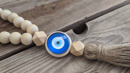 Wooden Evil Eye Wall Hanging, Greek Gift, House Protection