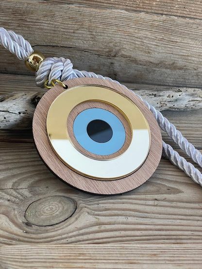 Wooden Evil Eye Wall Hanging - House Blessing - Housewarming Gift