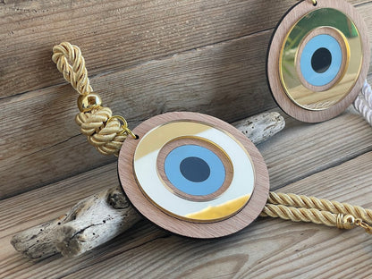 Wooden Evil Eye Wall Hanging - House Blessing - Housewarming Gift