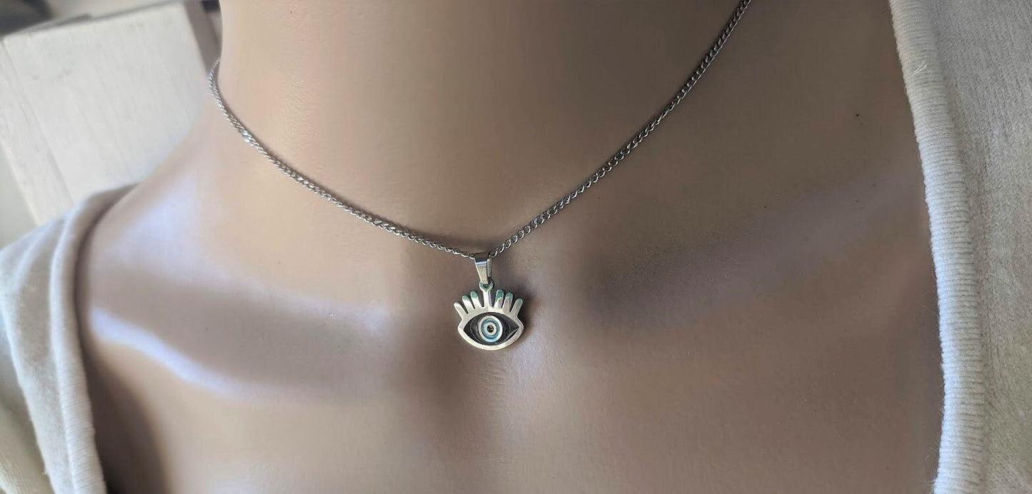 Black evil eye Necklace - Silver necklace - Stainless jewelry - Gift for her -