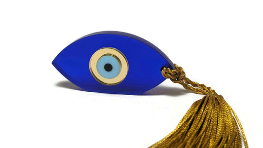 Blue Plexiglass Evil Eye House Ornament  - Good Luck Tassel Charm - House Protection