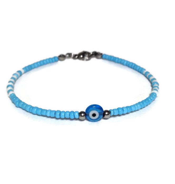 Bracelet Perles Rocailles Oeil Bleu - Minimaliste - 