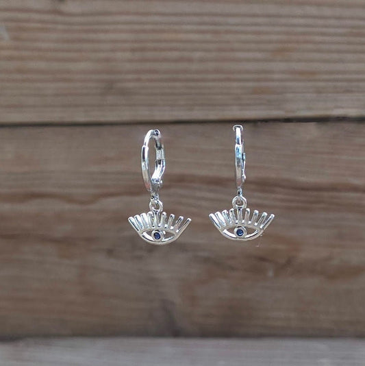 Boucles d’Oreilles Oeil Bleu en Laiton -  En doré ou argenté