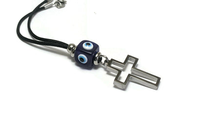 Bijou de Retroviseur Croix et Oeil Bleu - Protection de la Voiture
