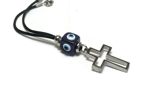 Cross Evil Eye Car Mirror Charm - New Driver Gift - Car Protection