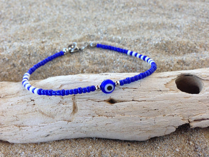 Dark Blue Evil Eye Beaded Bracelet - Greek Jewelry