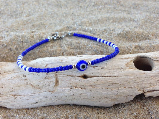 Dark Blue Evil Eye Beaded Bracelet - Greek Jewelry