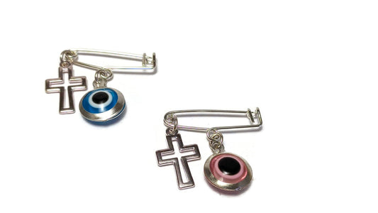 Epingle à nourrice Oeil bleu Croix - Protection bébé - Cadeau nouveau-né