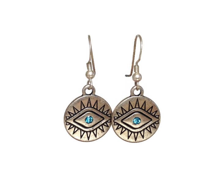 Boucles d’Oreilles Oeil Bleu - Bijou Grec - Metal Zamac