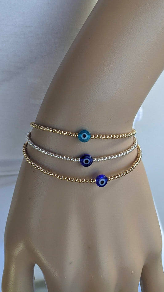 Evil Eye Beaded Bracelet - Women's Protection -  Sterling S./Gold Filled