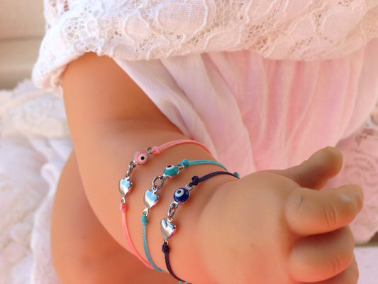 Bracelet Bébé Oeil Bleu et Coeur - Bracelet protection - Cadeau bébé