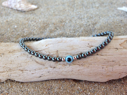 Bracelet hématite œil Bleu - Minimaliste - Porte Bonheur