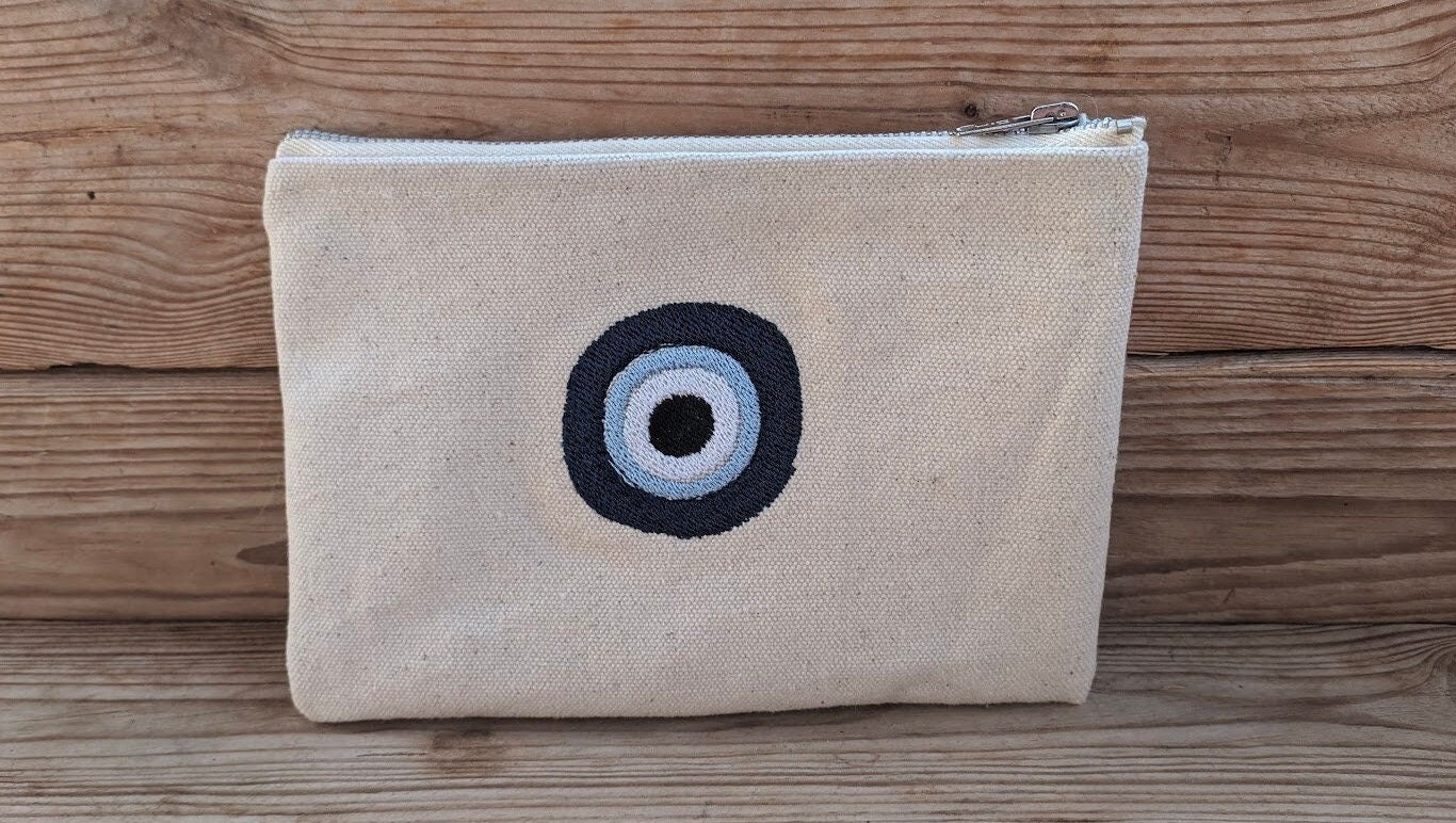 Evil Eye Pouch in Cotton Canvas - Handmade Fabric bag - Gift for her