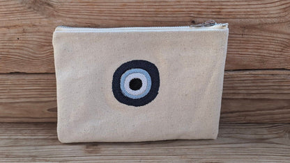 Evil Eye Pouch in Cotton Canvas - Handmade Fabric bag - Gift for her