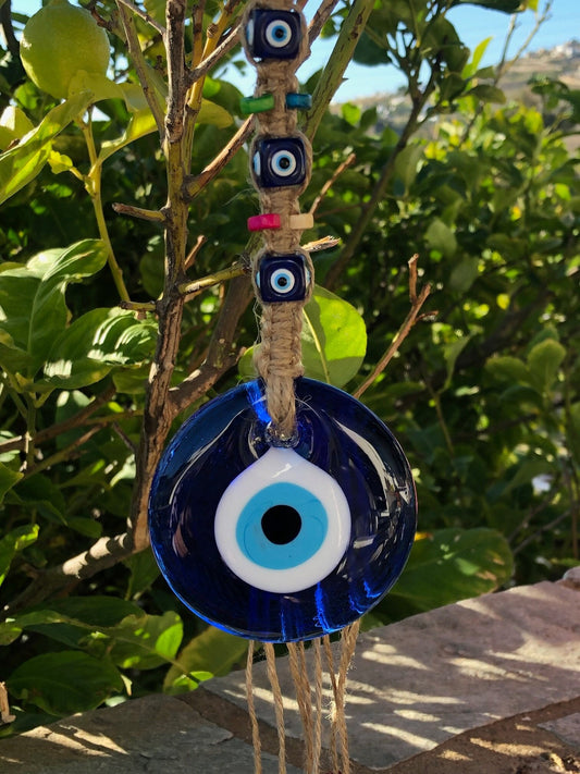 Glass Evil Eye Wall Hanging - Greek Gift for House Protection