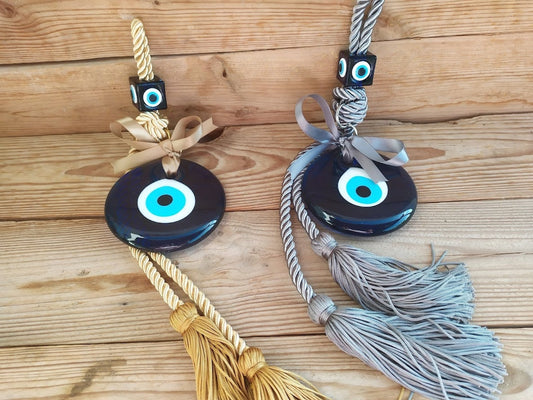 Glass Tassel Evil Eye Wall Hanging - Handmade in Greece for House Protection & Home Decoration