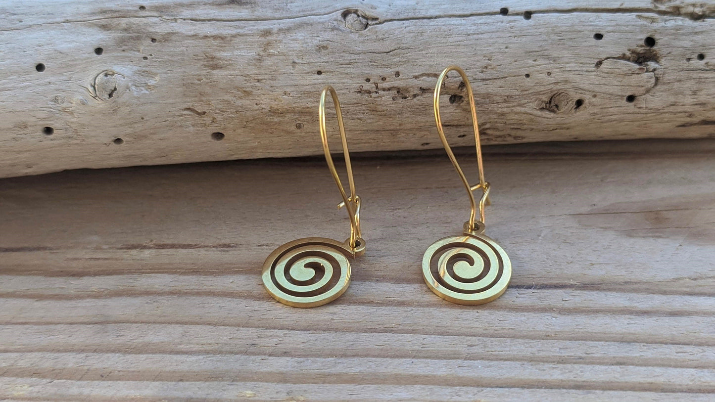 Gold Stainless Greek Spiral Earrings - Stainless Steel Earrings - Greek gift