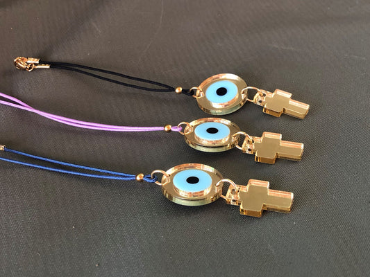 Golden Evil Eye Cross Car Charm -  Vehicle mirror charm - Car protection