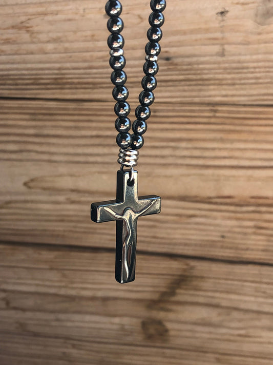 Breloque Rétroviseur Voiture Croix Hématite 