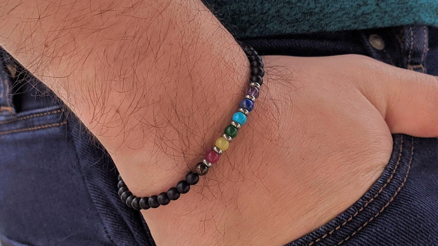 Bracelet 7 chakras homme - Bracelet onyx - cadeau pour lui - bijou méditation