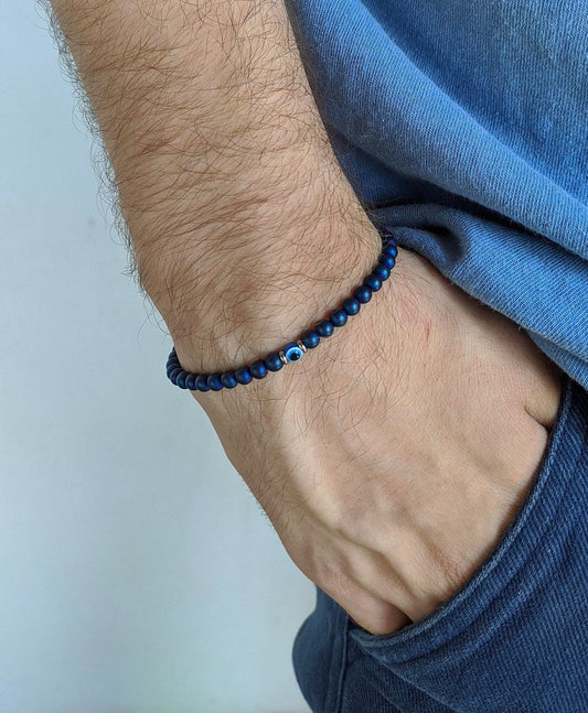 Men's Evil Eye Hematite Bracelet - Protection Bracelet for Him - Gift for Him