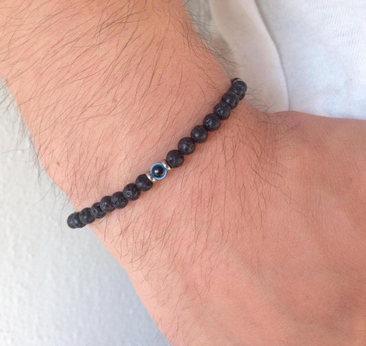 Men's Evil Eye Lava Bracelet - Lava Stone Bracelet -  Mens bracelet
