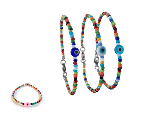 Bracelet Multicolore Oeil Bleu Perles Rocailles  - Petit bracelet - Cadeau pour elle