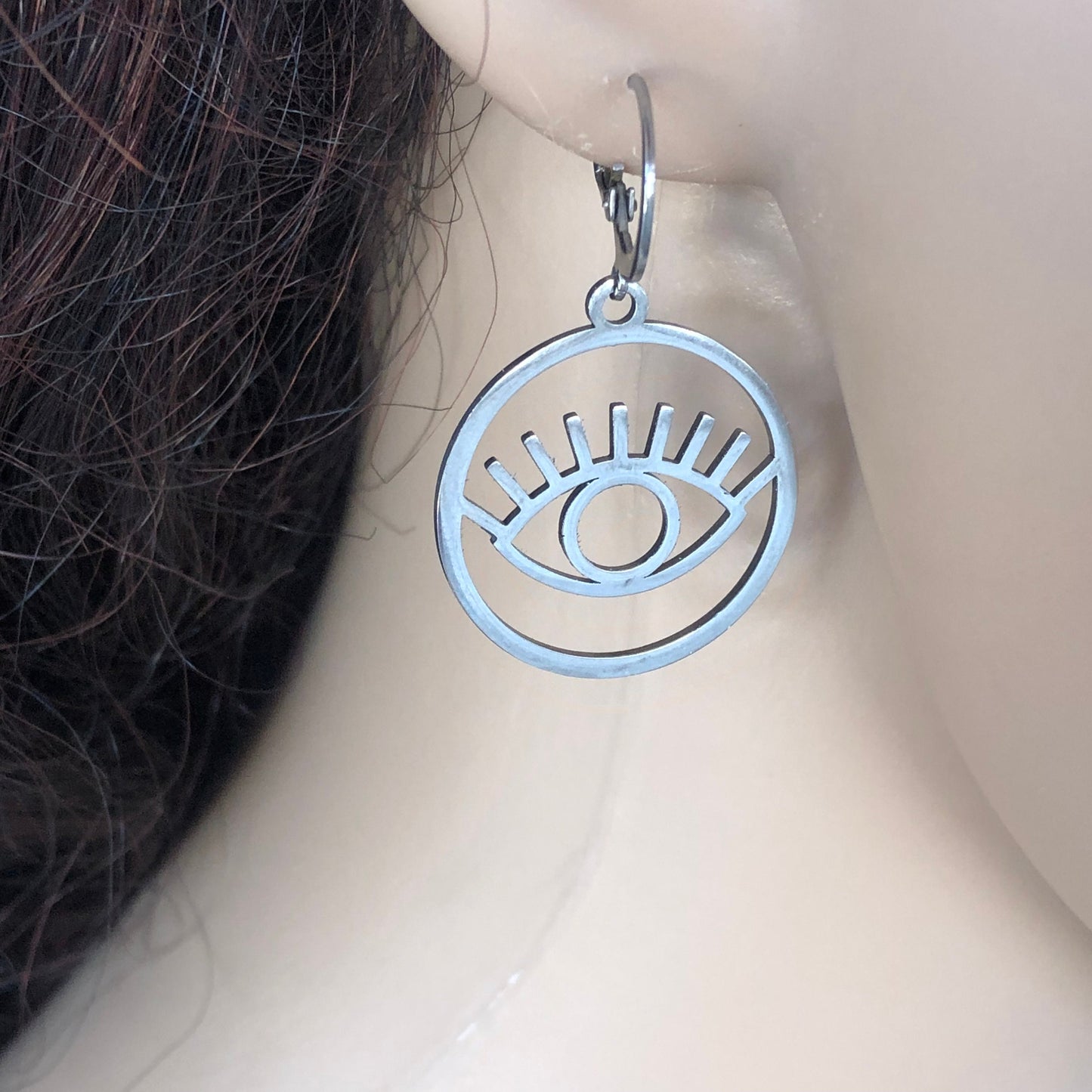 Boucles d’Oreilles au Laser Motif Oeil  en Acier Inoxydable 
