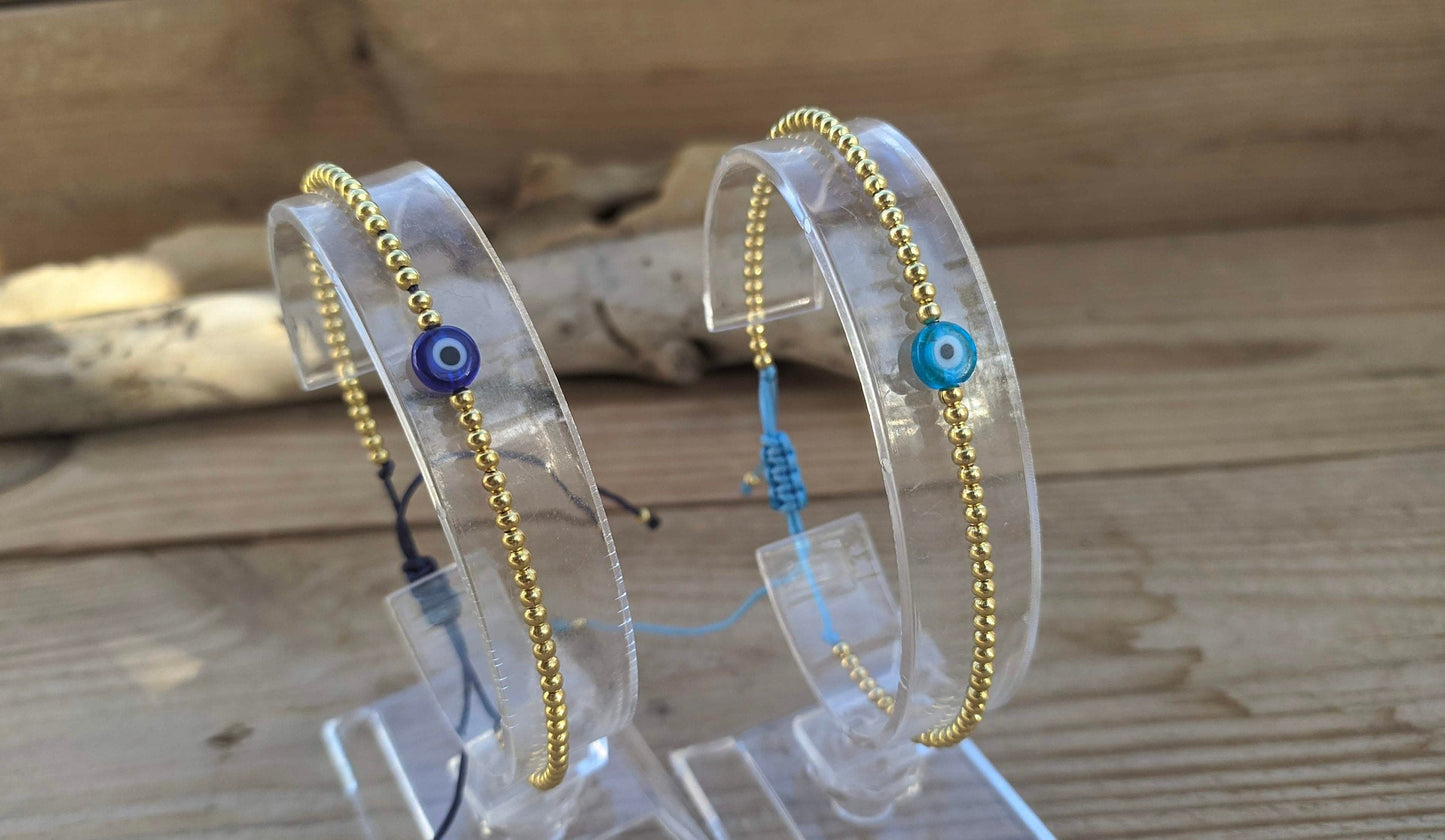 Bracelet Oeil Bleu Perles Acier - Cadeau pour elle - Cadeau grec
