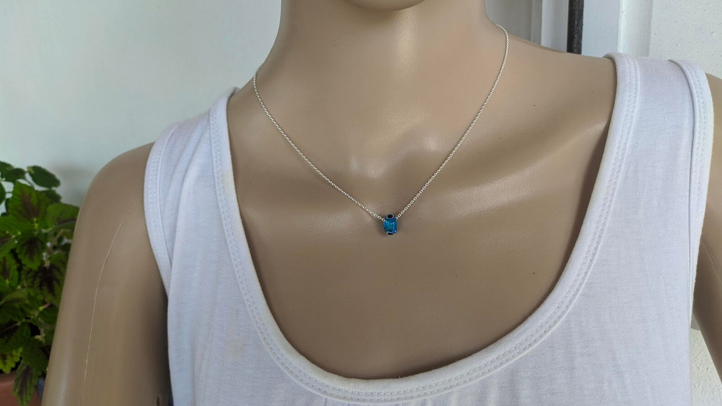 Collier Oeil Bleu en Acier inoxydable ou Argent 925 