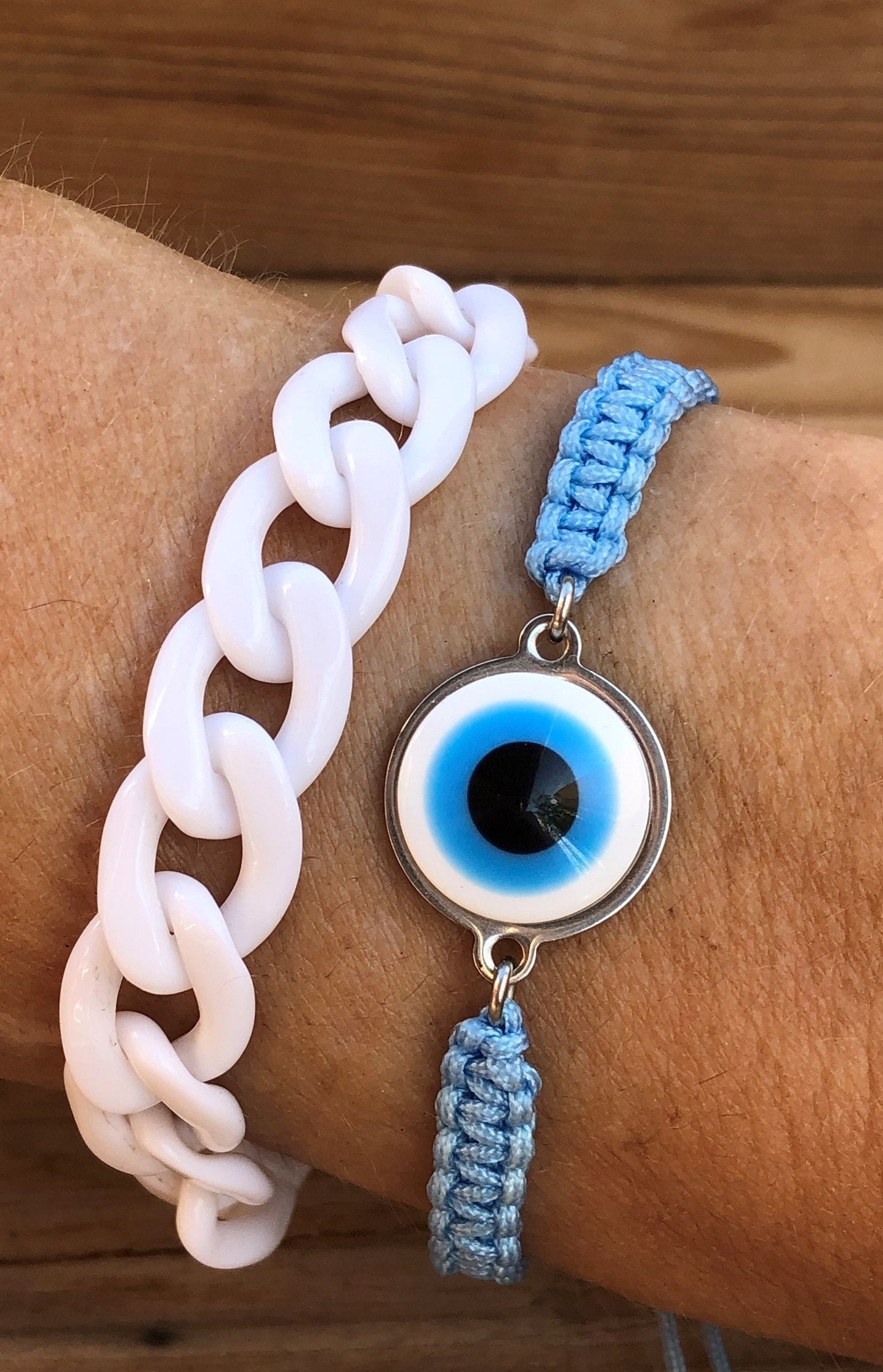 White Evil Eye Macrame Bracelet | Good Luck Gift for Her