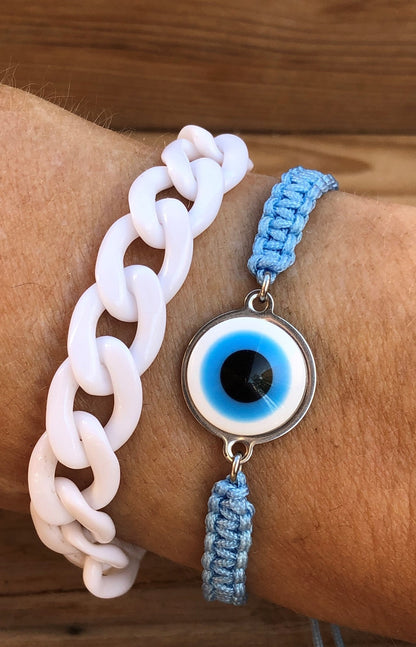 White Evil Eye Macrame Bracelet | Good Luck Gift for Her