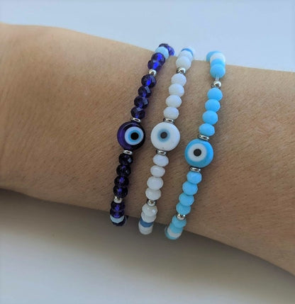 Bracelet Oeil Bleu et Perles de Crystal - Cadeau femme - Cadeau grec