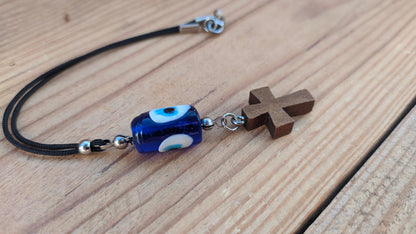 Bijou Retroviseur Croix Oeil bleu - Accessoire de voiture