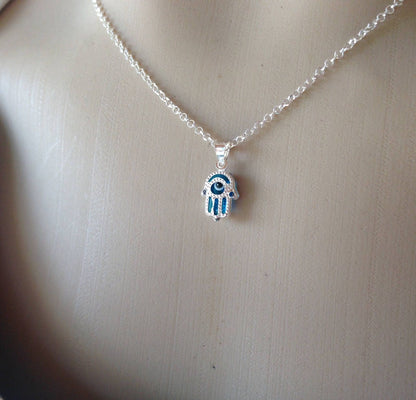 Silver evil eye hamsa necklace - Fine Jewelry