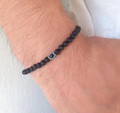 Men's Evil Eye Lava Bracelet - Lava Stone Bracelet -  Mens bracelet