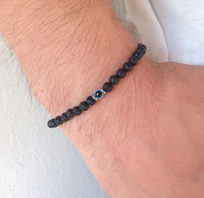 Men's Evil Eye Lava Bracelet - Lava Stone Bracelet -  Mens bracelet