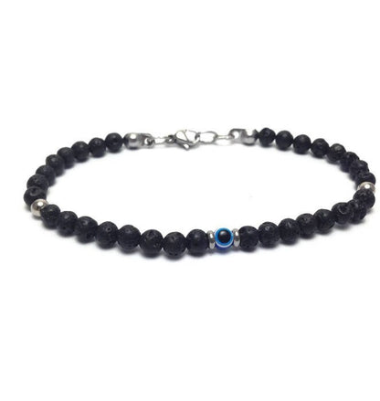 Men's Evil Eye Lava Bracelet - Lava Stone Bracelet -  Mens bracelet