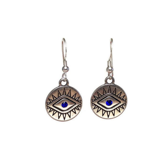 Evil Eye Earrings With Blue Stone - Greek Jewelry - Ethnic Jewelry