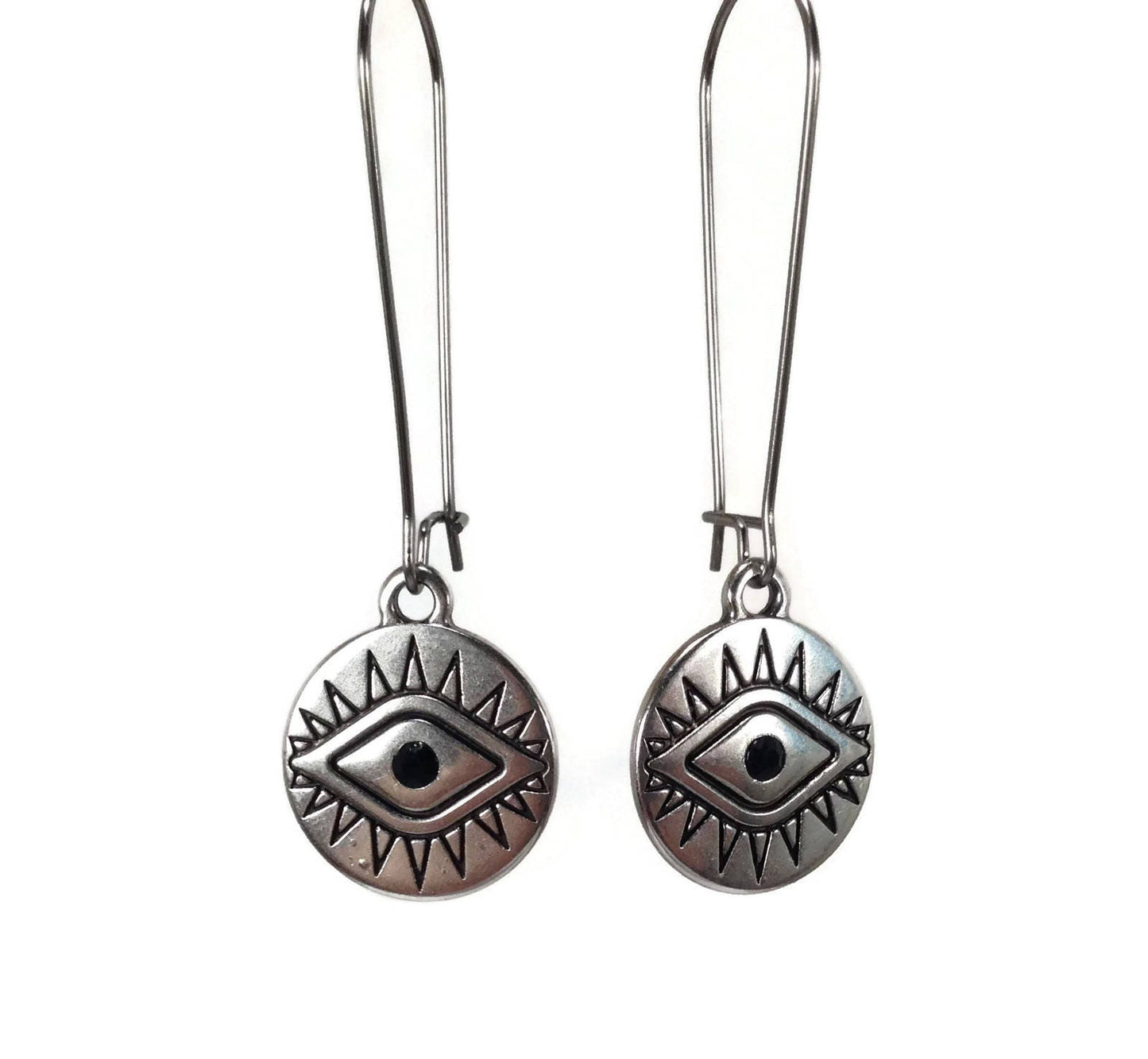 Evil eye protection dangle earrings, stainless steel earrings, ethnic earrings made in Greece