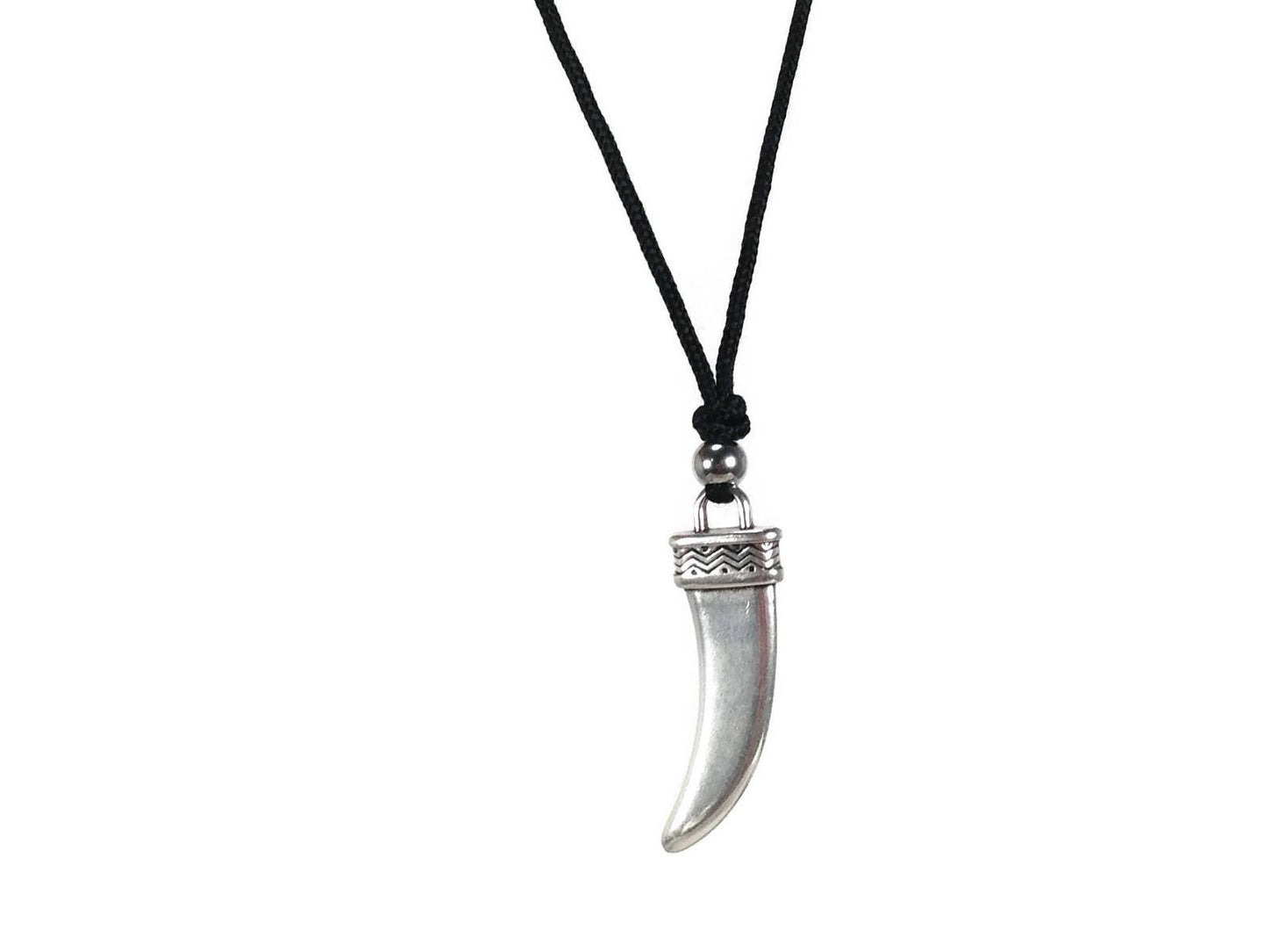 Adjustable Men's tooth silver pendant necklace - gift for him