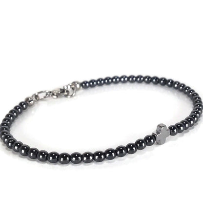 Hematite cross stainless steel bracelet - Gift for Her or for Him